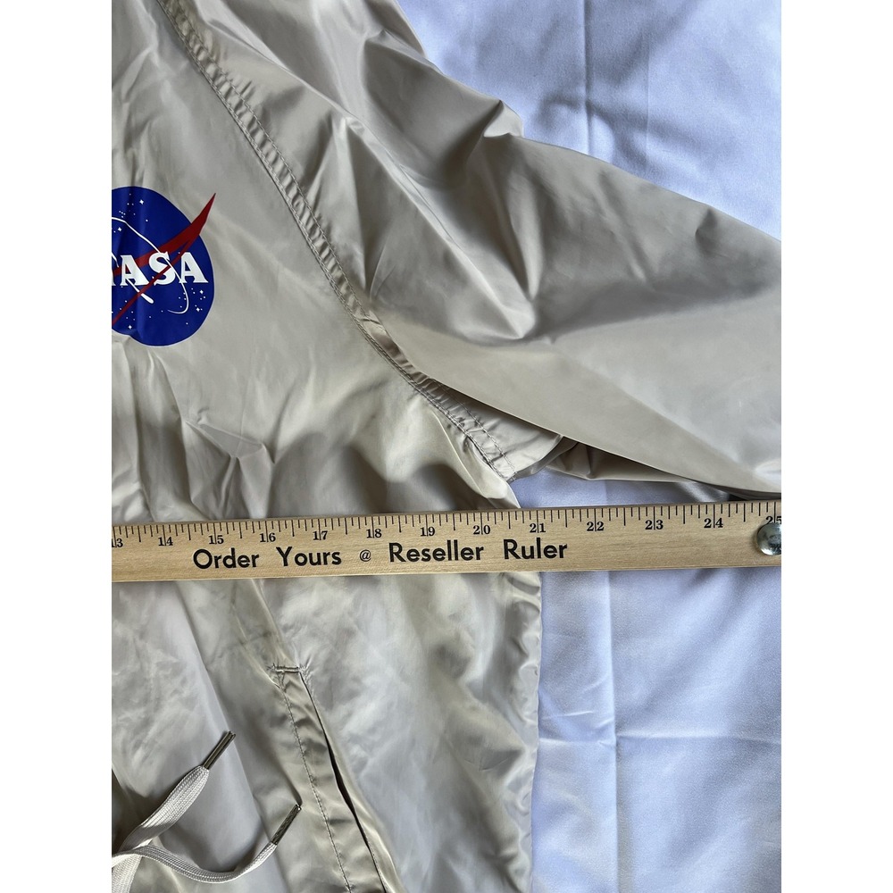 NASA Jacket Womens M Beige Hooded Windbreaker Snap Button Logo H&M Divided EUC - Picture 9 of 11
